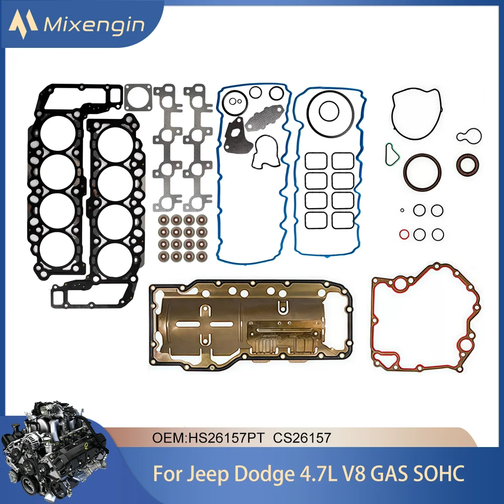 

EVA EVC For Jeep Grand Cherokee Dodge Dakota Durango RAM 1500 4.7L V8 GAS SOHC 1997-2008 HS26157PT Engine Parts Full Gasket Kit