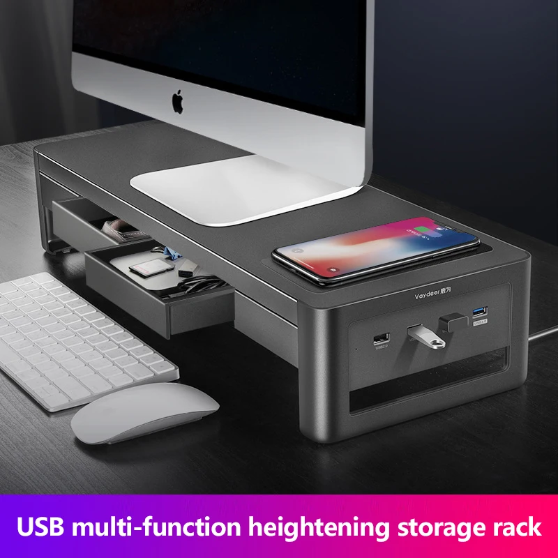 Monitor Overhead Computer Desk Accessories Charging Strap Drawer Storage Box Holder USB Wireless Charging Monitor Holder