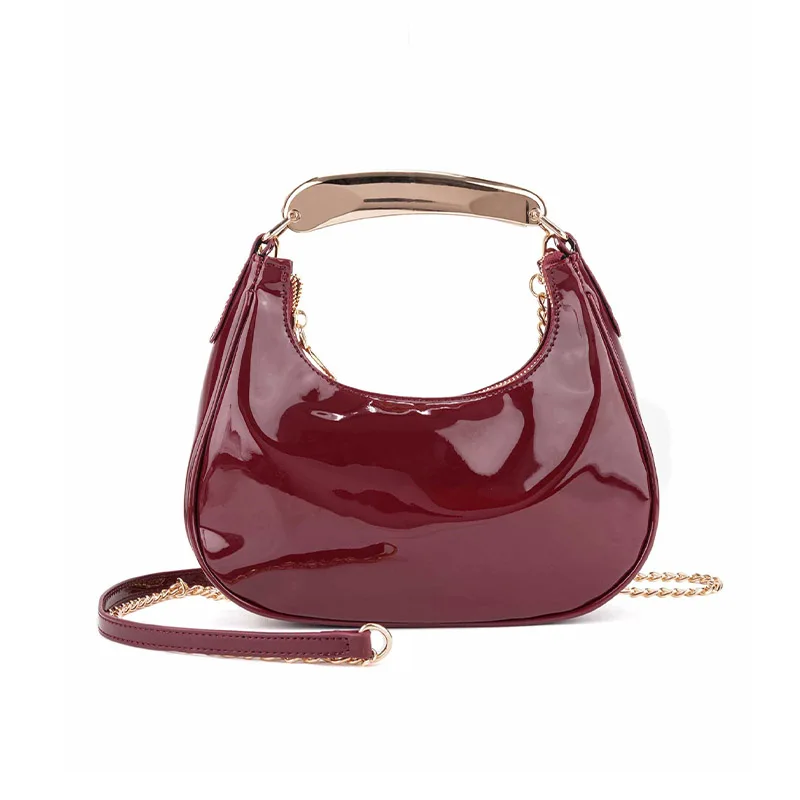 

Women's Crescent Shape Crossbody Bag with Single Shoulder Chain Bright Finish Metal Sensation Simple Handbag