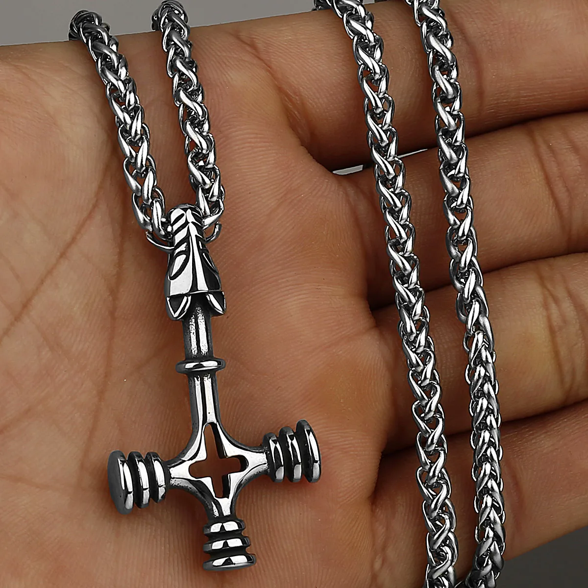 Retro Simple Nordic Viking Wolf Cross Amulet 316L Stainless Steel Pendant Necklace Jewelry Gift