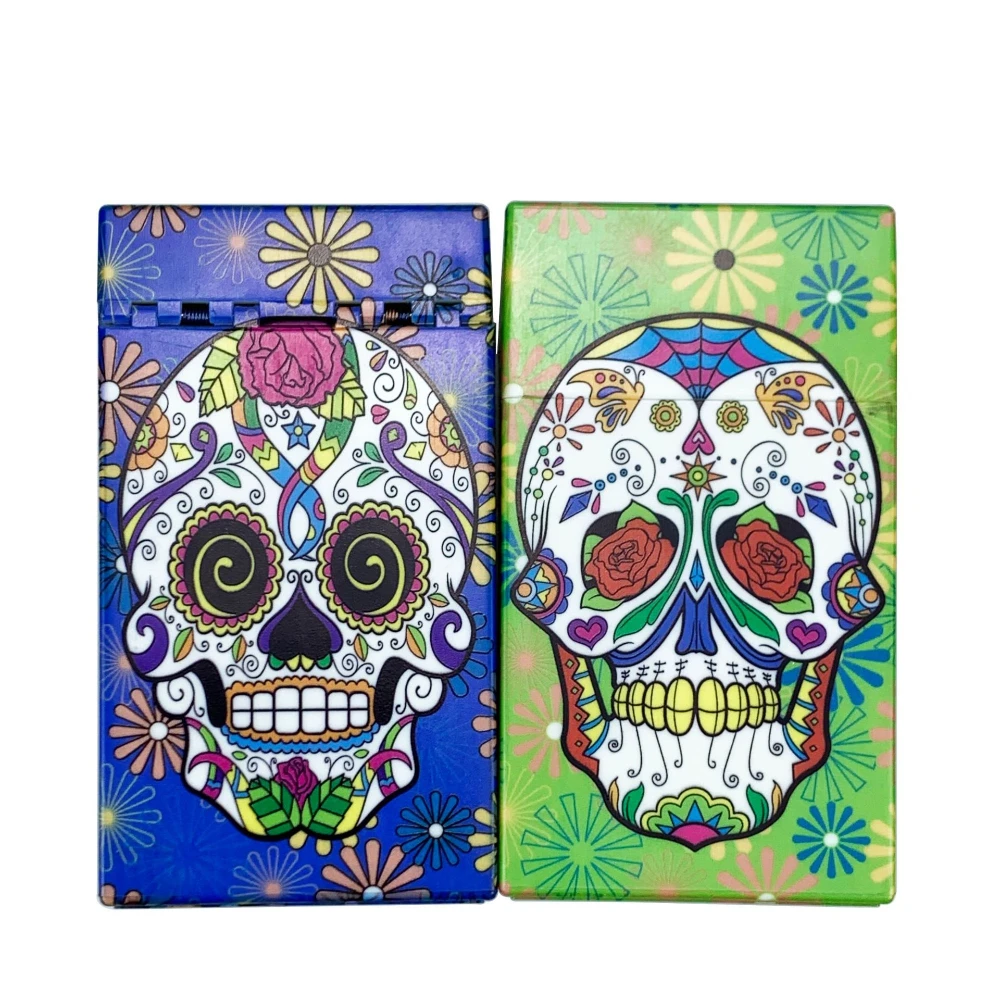 Plastic Cigarette Case Skull Pattern Cigarette Holder Box for Men Women 20pcs Regular King Size Cigarettes,Gifts for Dad Husband