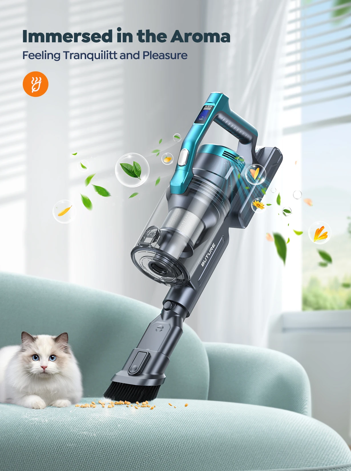 Buture VC60 Cordless Vacuum Cleaner 450W 38kPa 55mins Powerful Suction Wireless Upright Vertical, Home Floor Carpet Car Cleaning