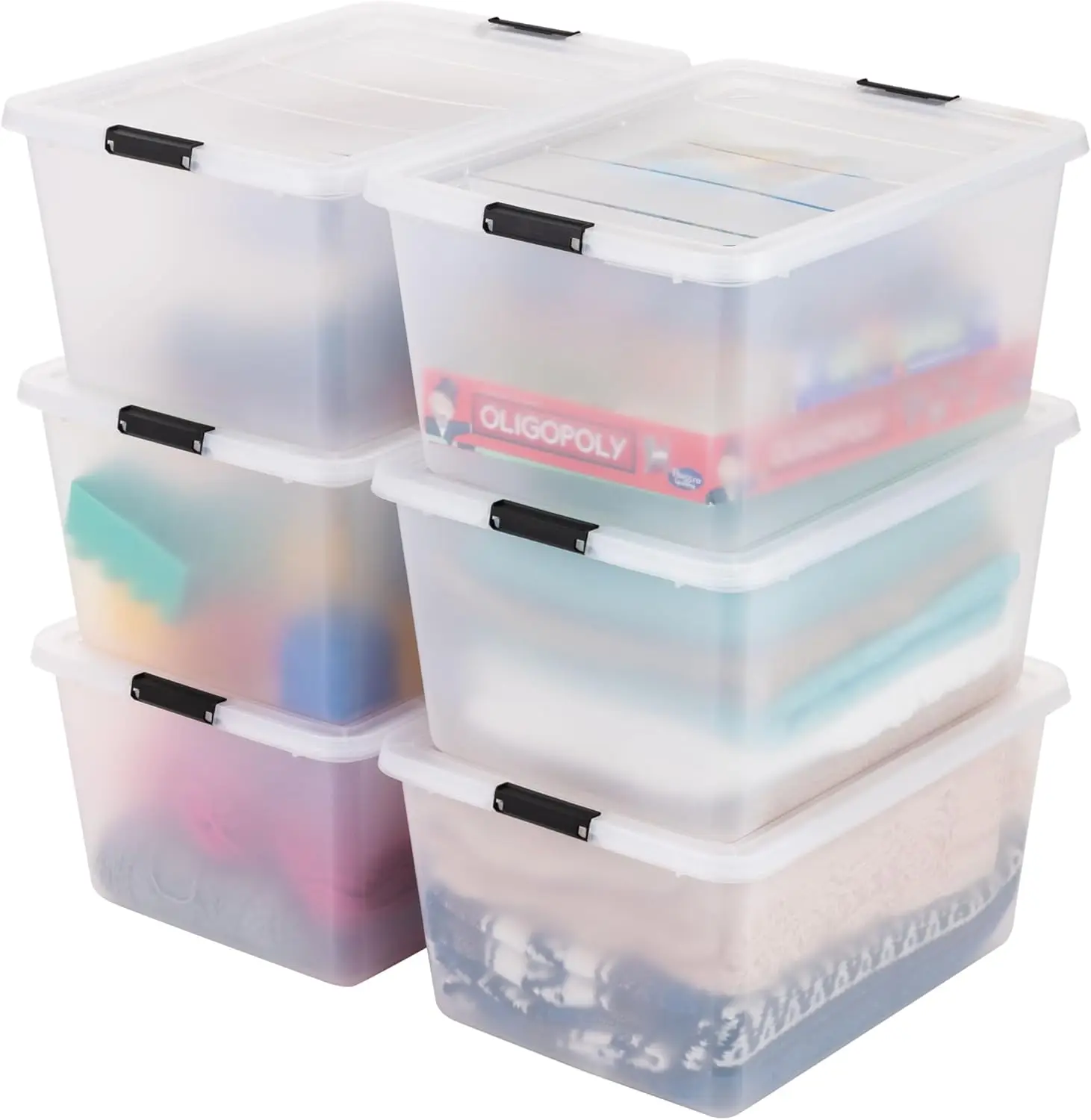 32 Quart Storage Bins with Latching Lids, 6-Pack Clear Clip Box for Craft Supplies, Home Office & Classroom Organization