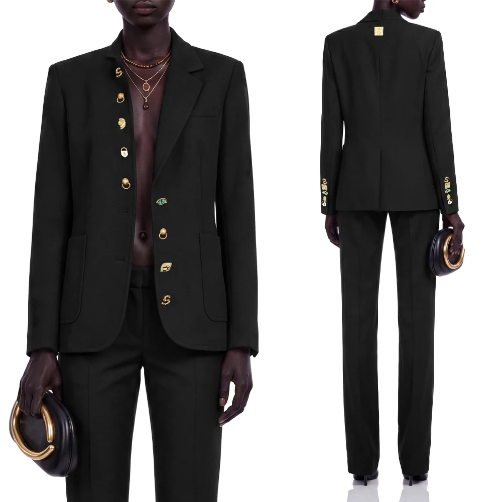 Elegant Women's Evening Dresses Suit Gowns Single-Breasted Buttons Lapel Jacket Pants For Female Satin 2 Pieces Suit Customized