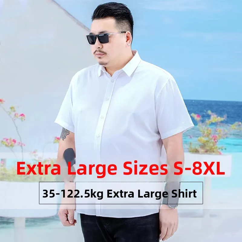 

Summer Thin Short Sleeve Men's Business Casual Loose plus Size Shirt White Half Sleeve Trendy Fat People Comfortable Shirt