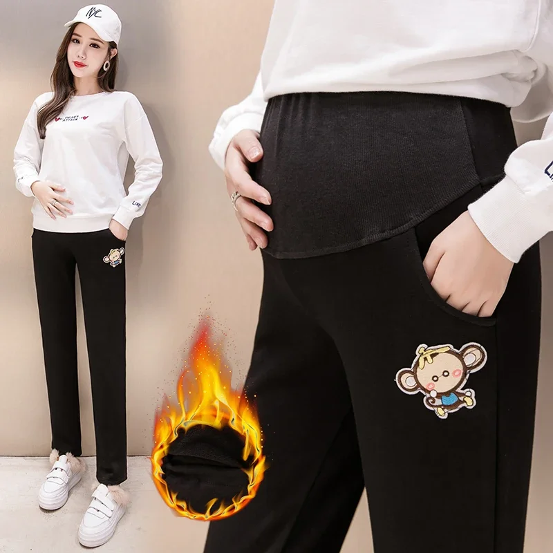 Autumn and Winter Women Clothing Maternity Clothes  Leggings Thickened with Velvet Pregnant  Trousers Warm Pants