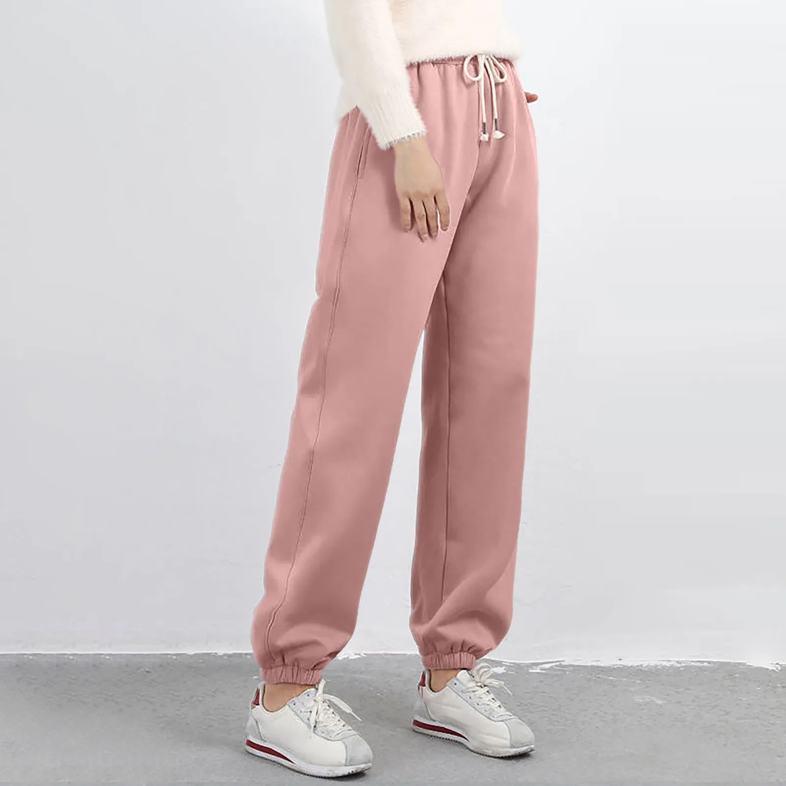 Women Winter Warm Sports Pants Drawstring Fleece Long Thicken Y2K Sweatpants Fashion Casual Soild Color Warm Harem Pants 2024