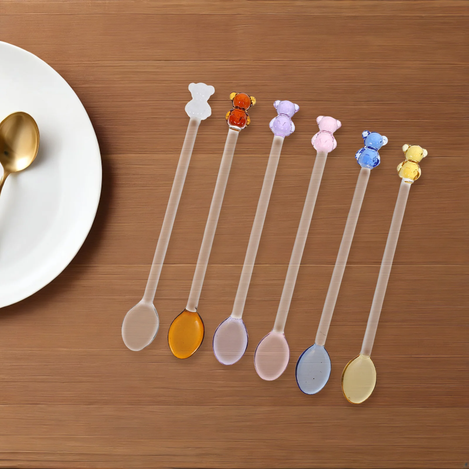 

Bear Glass Dessert Spoon Set Cute Portable Ice Cream Mixing Spoon Kitchen Tableware Small Capacity Beautiful Design