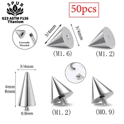 Piercing de titanio con punta superior M0.9 M1.2, accesorios de repuesto para la oreja, joyería corporal para cejas y nariz, 14G, 16G, 50 piezas, G23