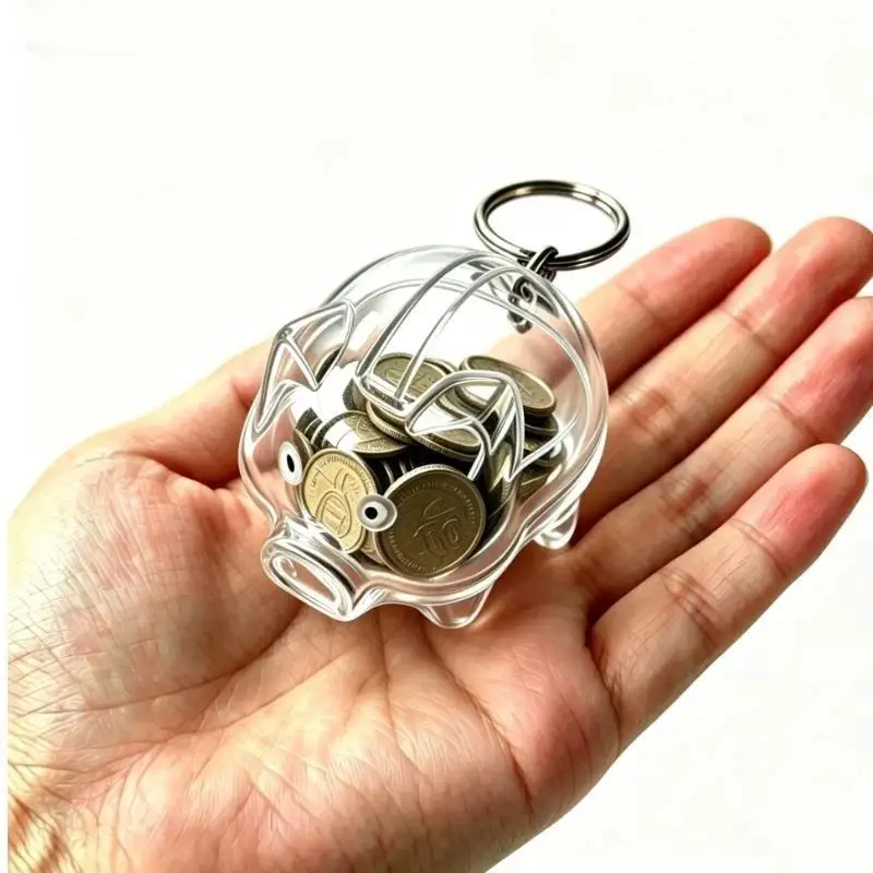 Mini Cartoon Pig Shape Piggy Bank With Keychain Transparent Coin Money Saving Box Gift Portable Bag Pendant Reusable