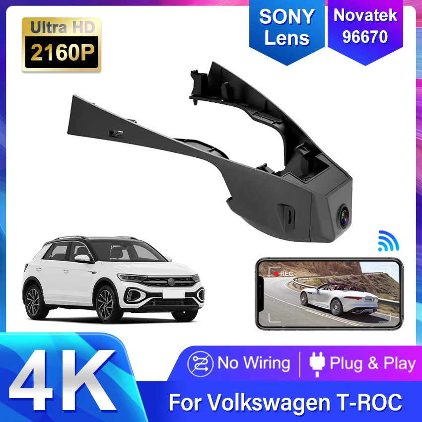 

New 4K Wifi Car DVR Video Recorder Plug and Play Dash Cam Camera for Volkswagen VW T-Roc AC7 A11 2017 2018 2019 2020 2021 2022