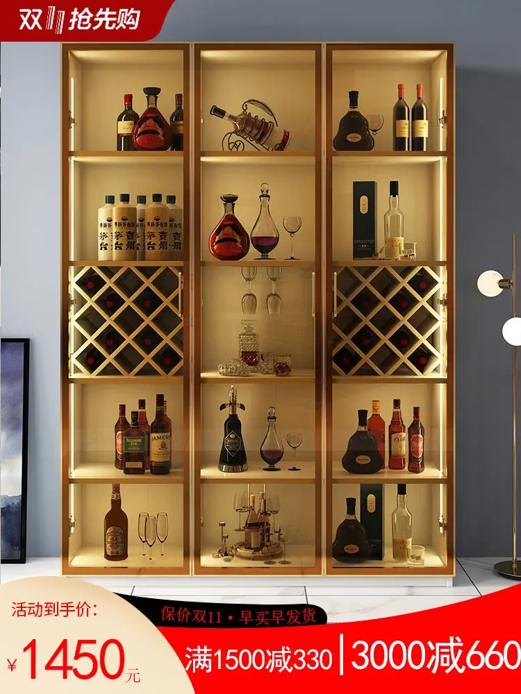 Modern minimalist light luxury home four-door glass cabinet without light white multifunctional small wine rack