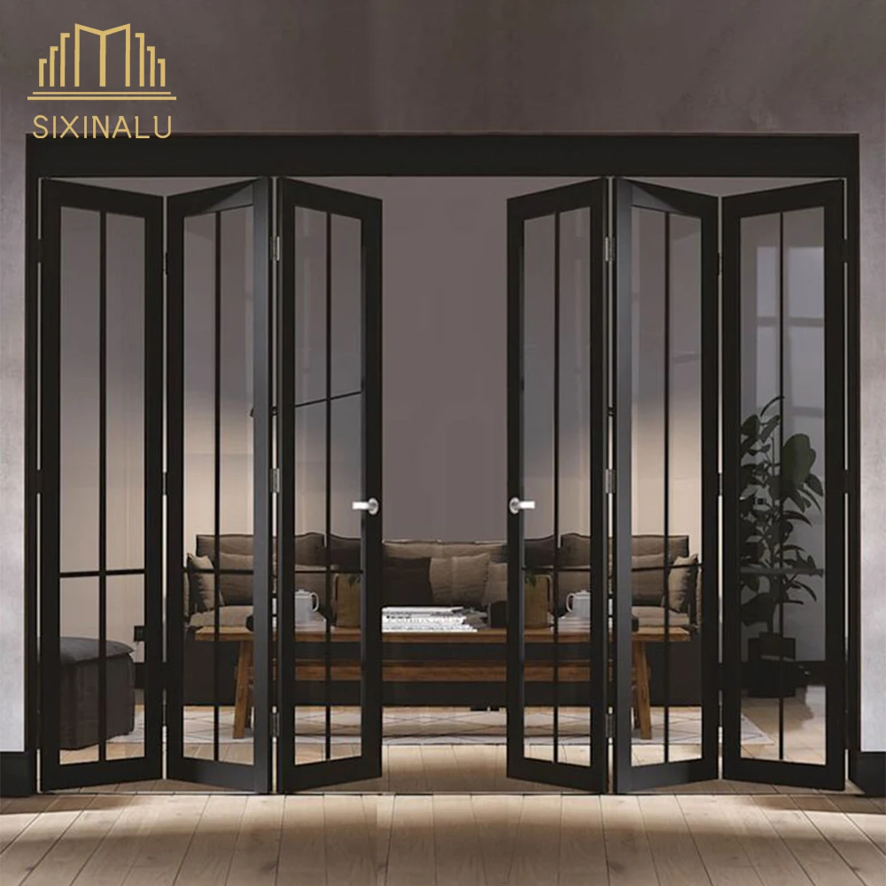 

Sixinalu Accordion Bi-Fold Door Front Sliding Doors Aluminum Thermal Break Double Glazed Courtyard Garden Main Door Home Custom