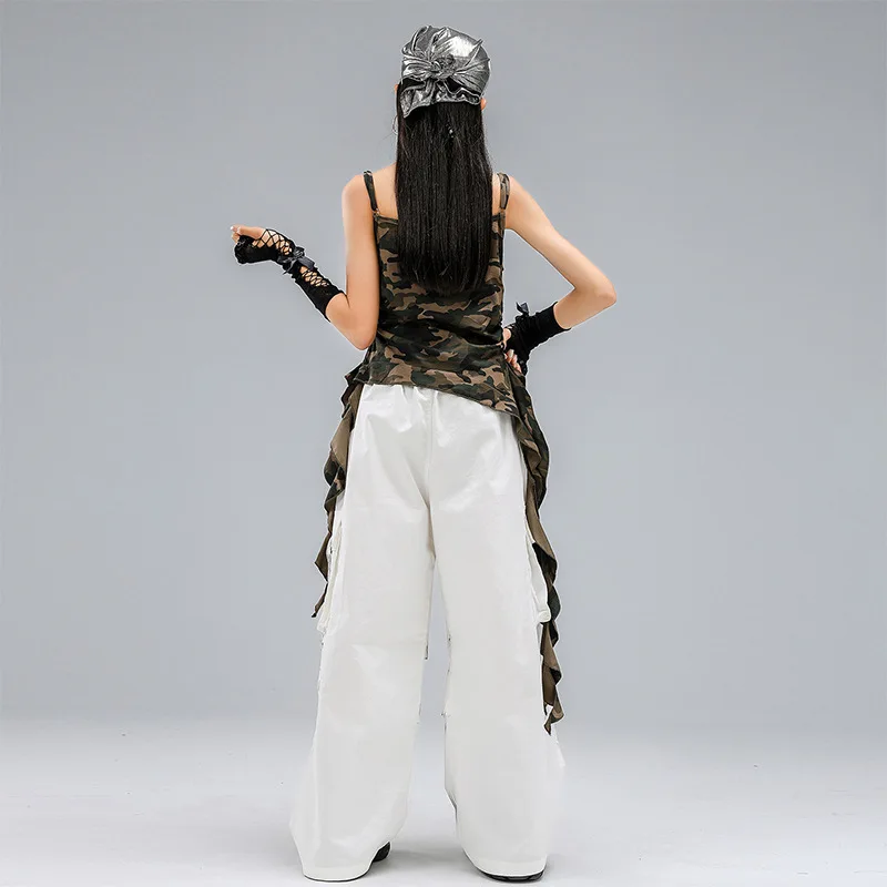 Hip Hop Mädchen Camo Weste Top Street Dance Tiered Röcke Coole Streetwear Outfit Gruppe Jazz Cheerleader Kostüme Bühne Kleidung Sets