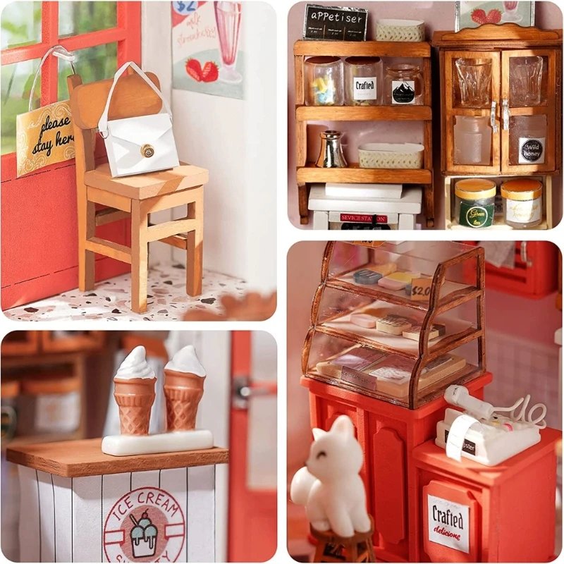 DIY มินิตุ๊กตาไม้บ้าน Miniature Building ชุดร้านกาแฟตุ๊กตาเฟอร์นิเจอร์ของเล่นสำหรับของขวัญวันเกิดหญิง