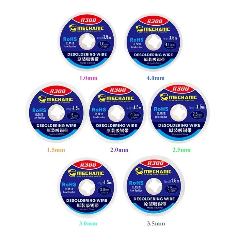 MECHANIC R300 1.0/1.5/2.0/2.5/3.0/3.5/4.0MM 1.5M Solder Wick Remover Desoldering Wire Desoldering Braid PCB BGA Soldering Tools