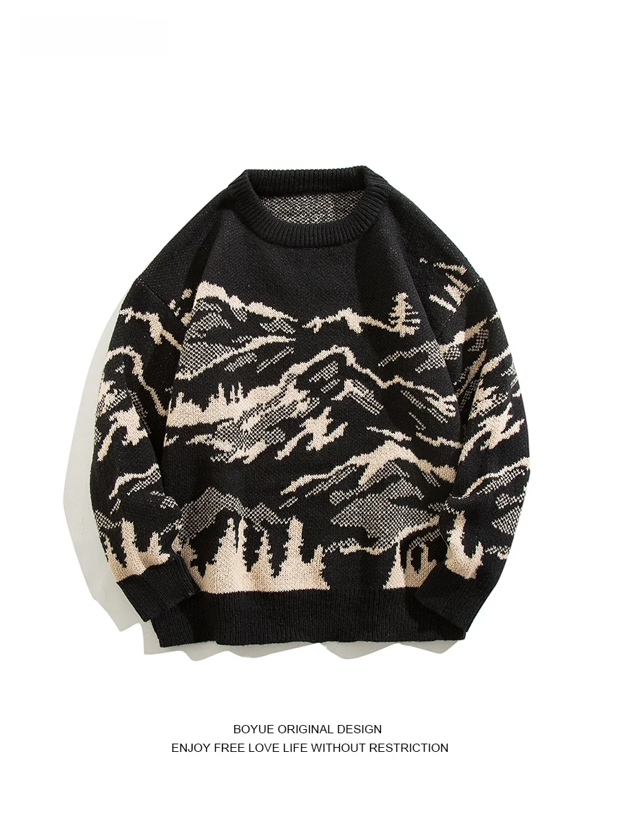 

Boyue Long Sve Knitted Sweater Men's Autumn Winter Warm Outerwear round Ne Pullover Flower Pattern Casual Faion