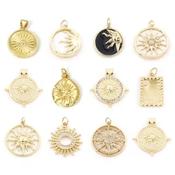 1 Piece Copper Galaxy Charms Sun Moon Round Shell Gold Color Pendants for DIY Making Necklace Bracelets Jewelry Findings