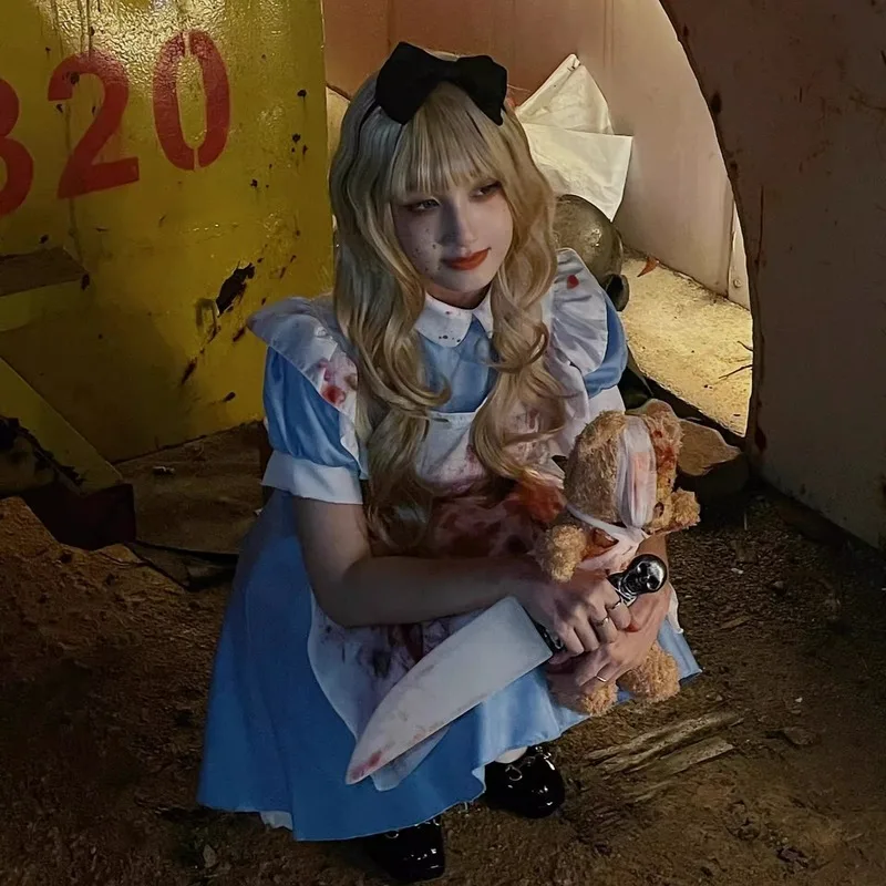 Alie's Adventures In Wonderland película Peripheral Halloween disfraz sangriento Lolita lindo Horror Wonderland Maid Dress