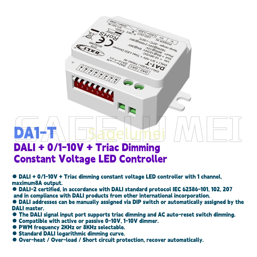 

Skydance DALI 0/1-10V Triac Dimmer DC 12V 24V 36V DT6 LED Controller Push Switch Dimming For COB WW NW CW Single Color LED Strip
