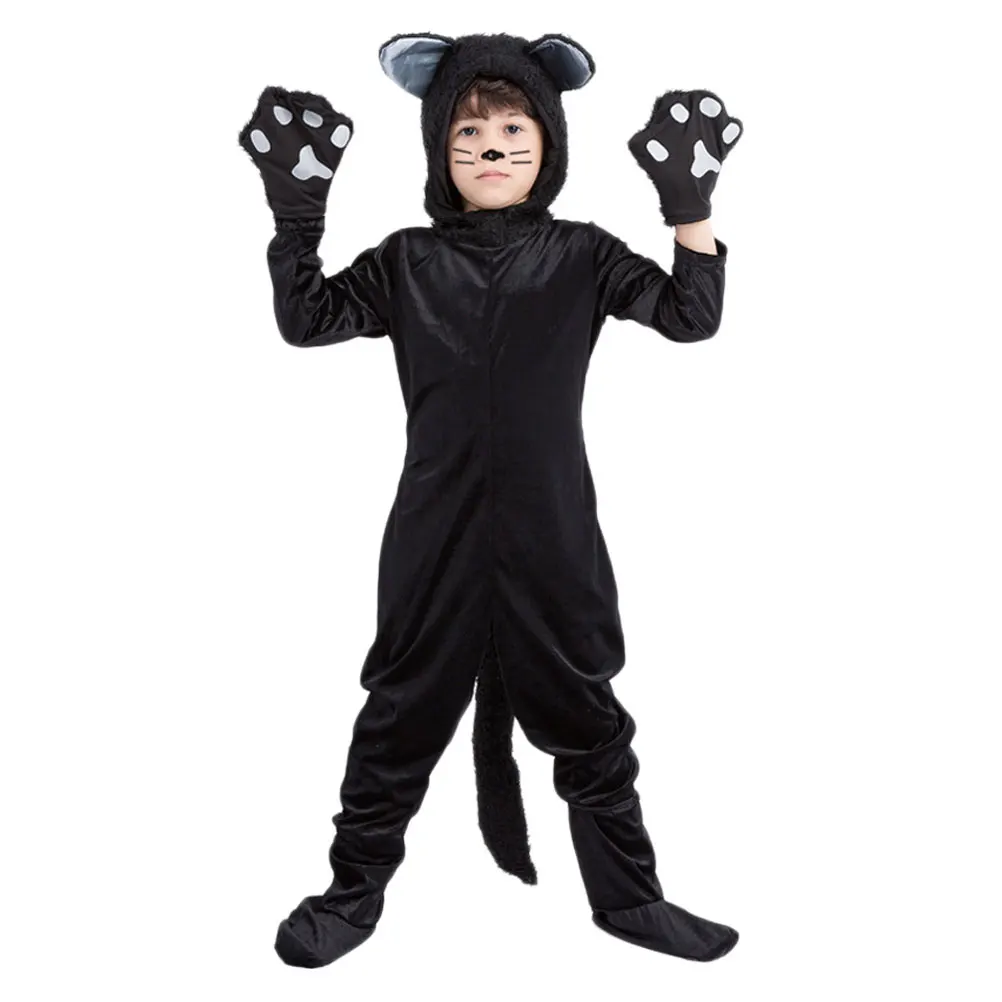 

Black Kids Cat Costume Performance Outfits Cosplay Clothes Animal Role Play Halloween Masquerade Carnival Lightweight Soft