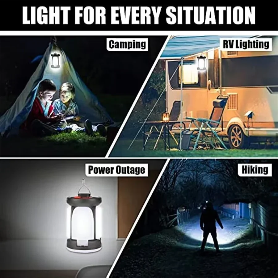 Lampes de camping solaires portables à LED, rechargeables par USB, lampes de marché de nuit d'urgence, lampe de tente pliable étanche, éclairage extérieur