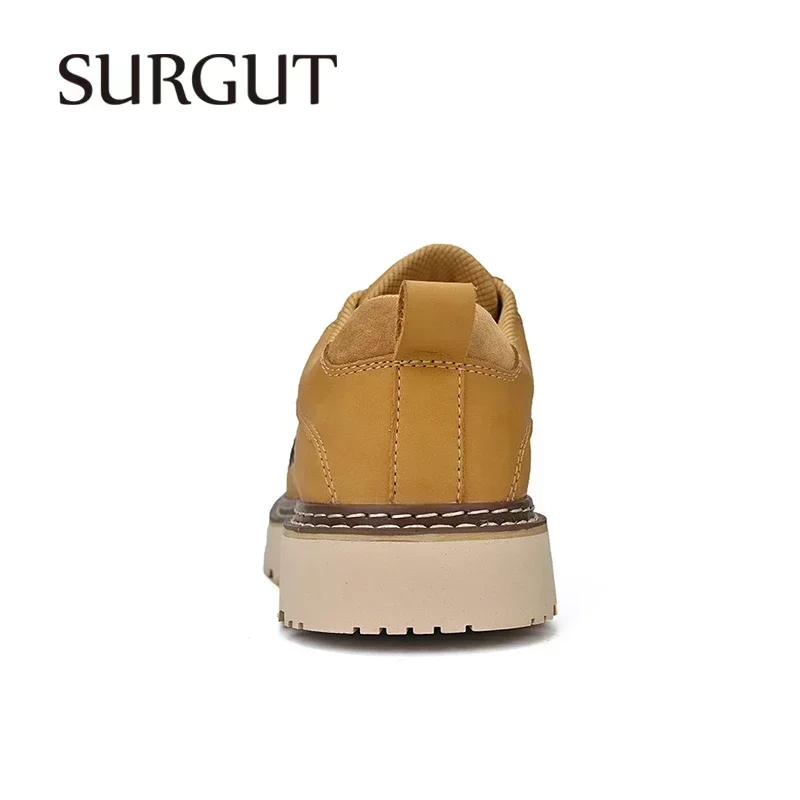 SURGUT Men Retro Casual Leather Flats 2026 New Fashion Handmade High Quality Lace-Up Casual Men Working Shoes Big Size 46