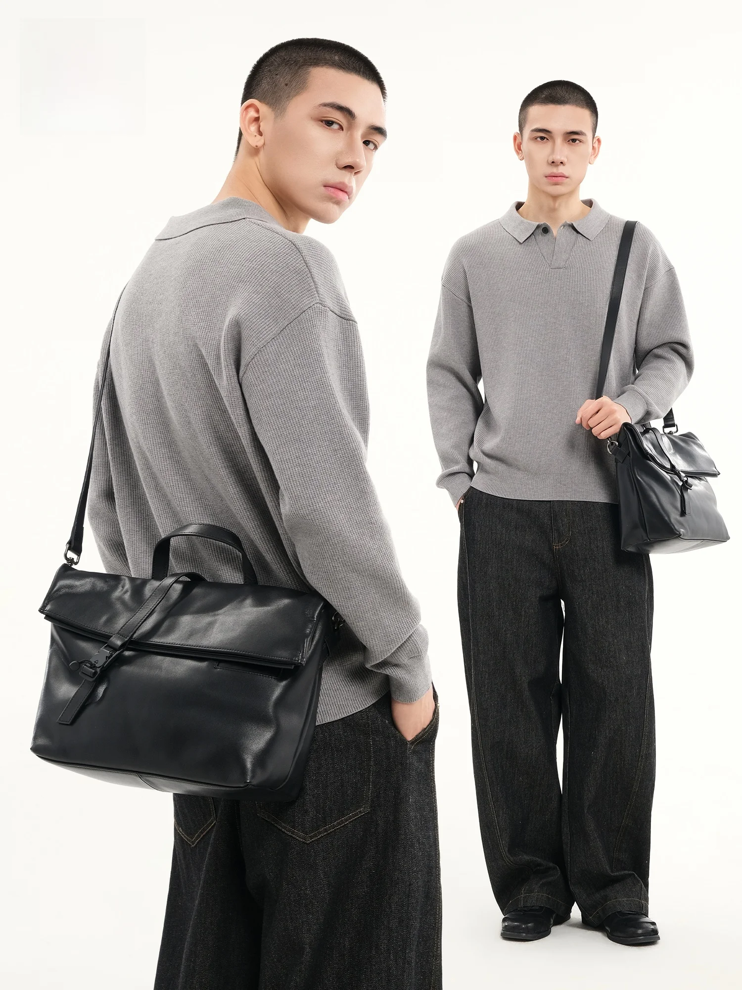 

Leather Men's Bag Casual Crossbody Shoulder Bag Large Capacity Commuter Bag Simple Design Youthful Pure Color for Leisure