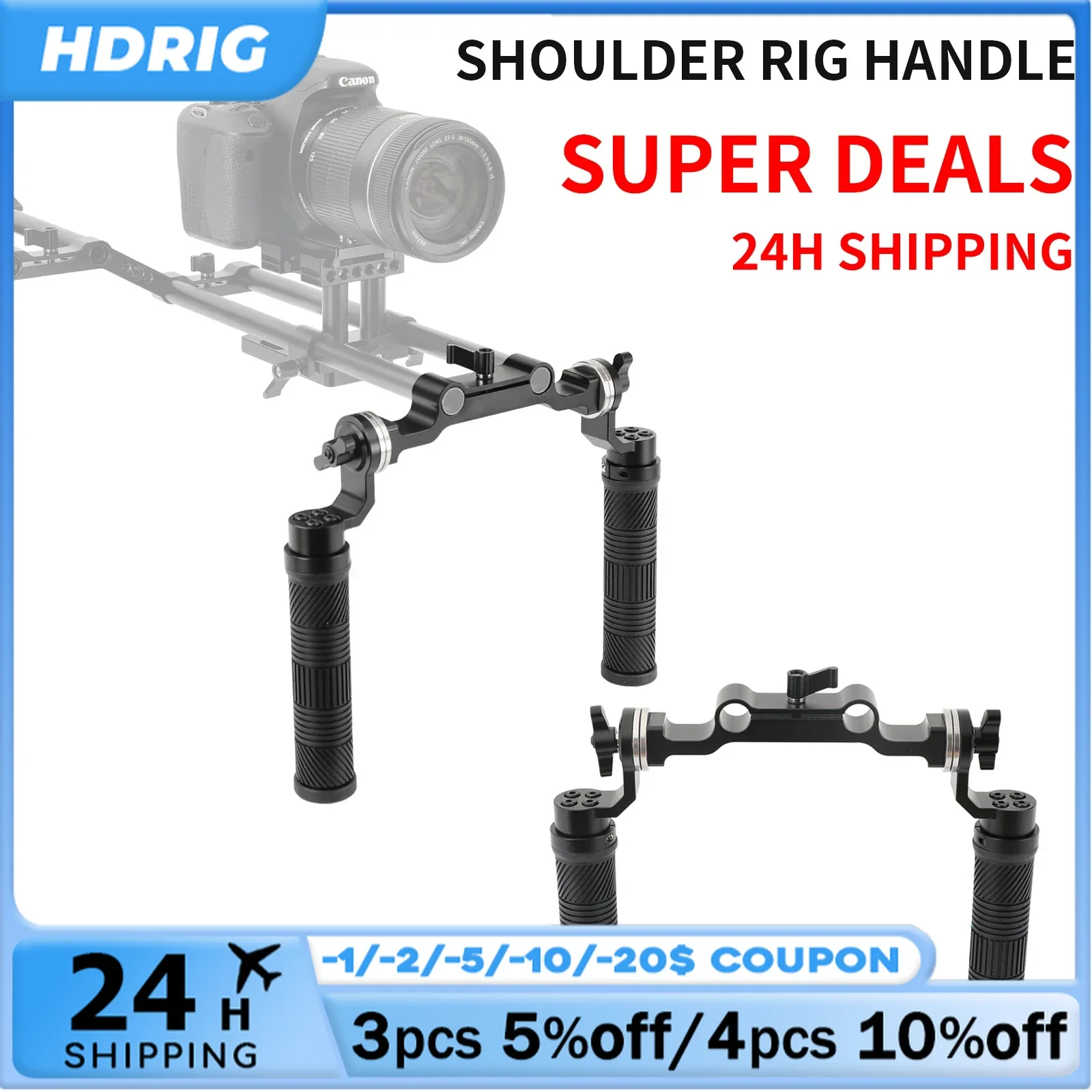 HDRIG Dual Rubber Handgrip Rig With Dual 15mm Rod Clamp Adapter & ARRI Rosette for DSLR Shoulder Mount Rig Clean Sale