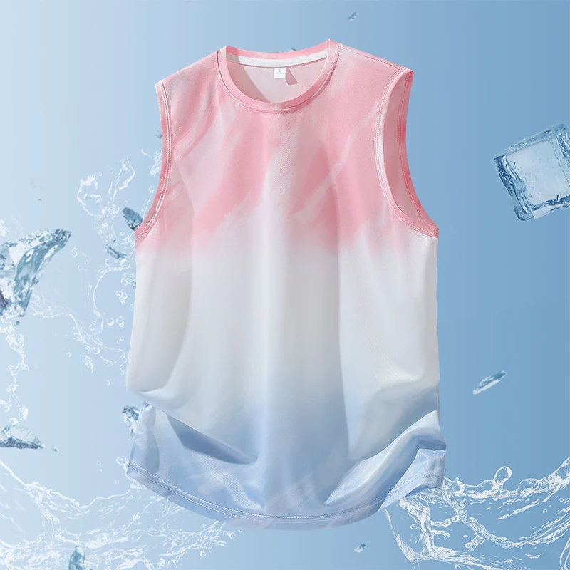 Gradient Ice Silk Sports Vest Trendy Unisex Outdoor Casual Breathable Lightweight Sleeveless Top for Running And Training