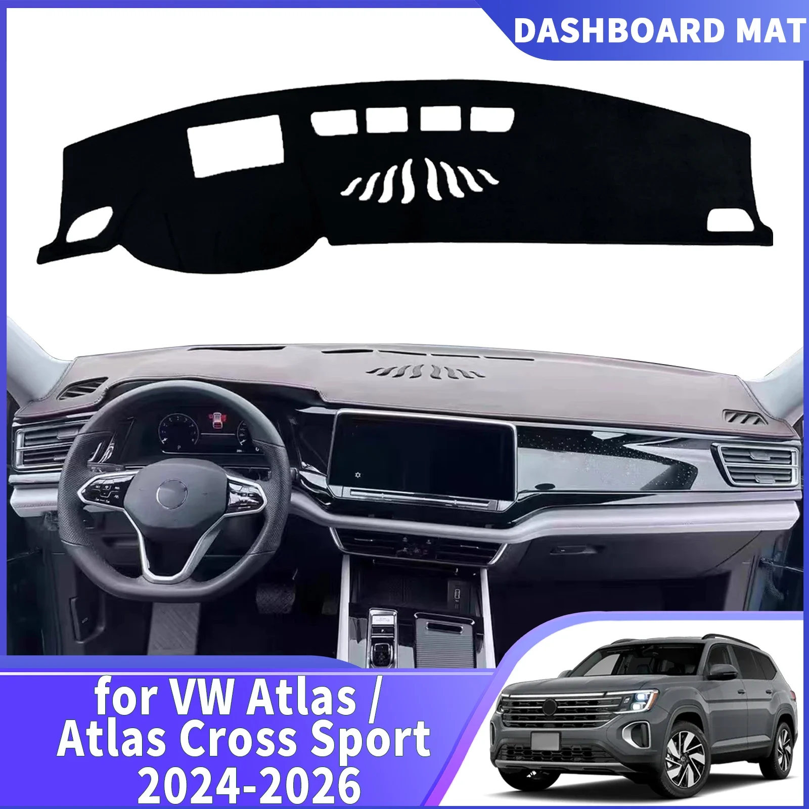 For VW Atlas 2024 2025 2026 Cross Sport Car DashMat Sunshade Dashmat Dashboard Cover Pad Protective Carpet Accessories