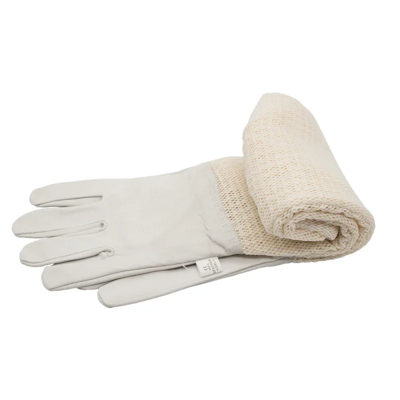 1 Pair Ultra Mesh Beekeepers Gloves 3-layer Net Ventilation Protect Your Hands Fully Ventilated Goatskin Beekeeping Gloves