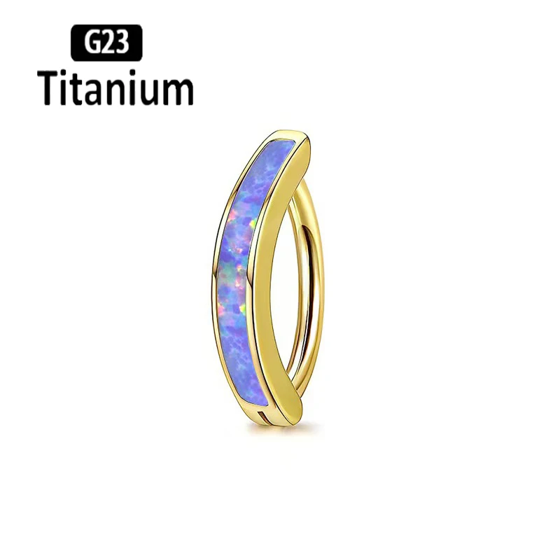 1 قطعة 14 جرام زرع الصف G23 التيتانيوم البطن خاتم على شكل زر الفرس ASTM F136 أوبال 05 السرة ثقب الجسم مجوهرات البطن الثقب