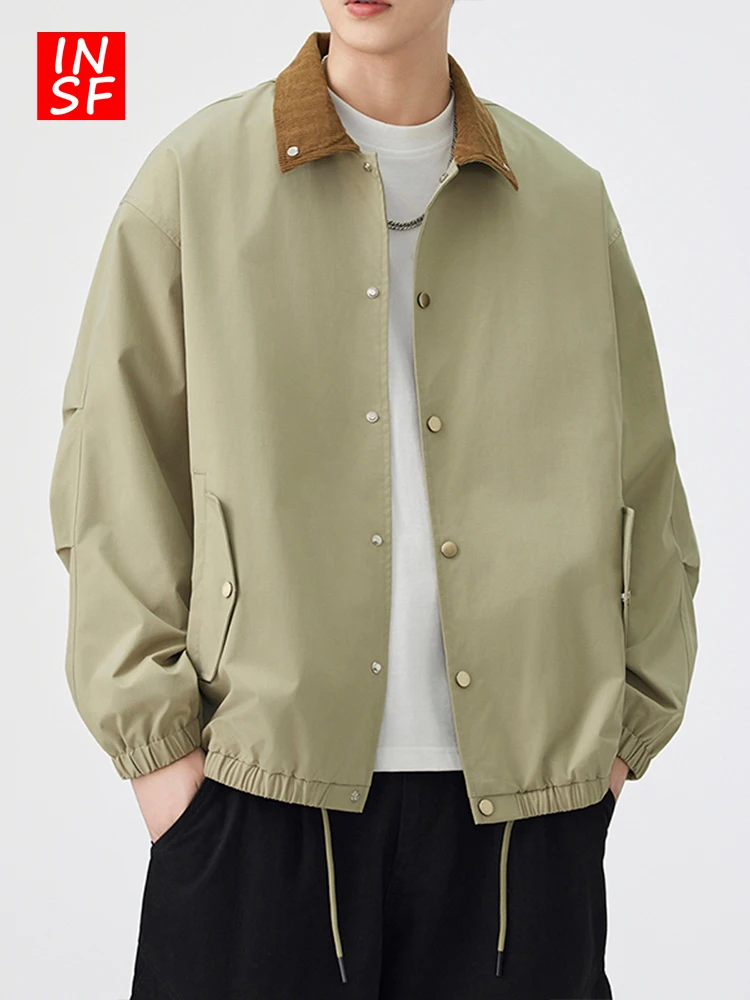 

Мужская куртка в американском ретро-стиле свободного кроя, черная, износостойкая, весенне-осенняя, новая, рабочая одежда, верхняя одежда с воротником