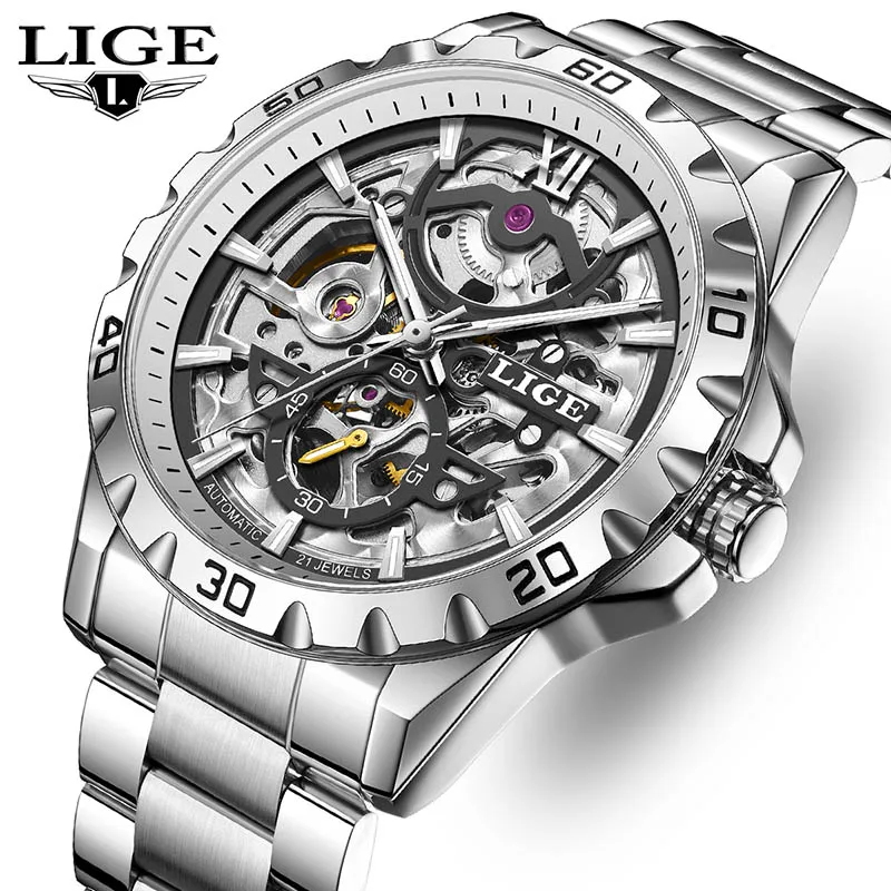 

LIGE 2025 luxury men's watches stainless steel mechanical watches luminous waterproof business top watches for men reloj hommes