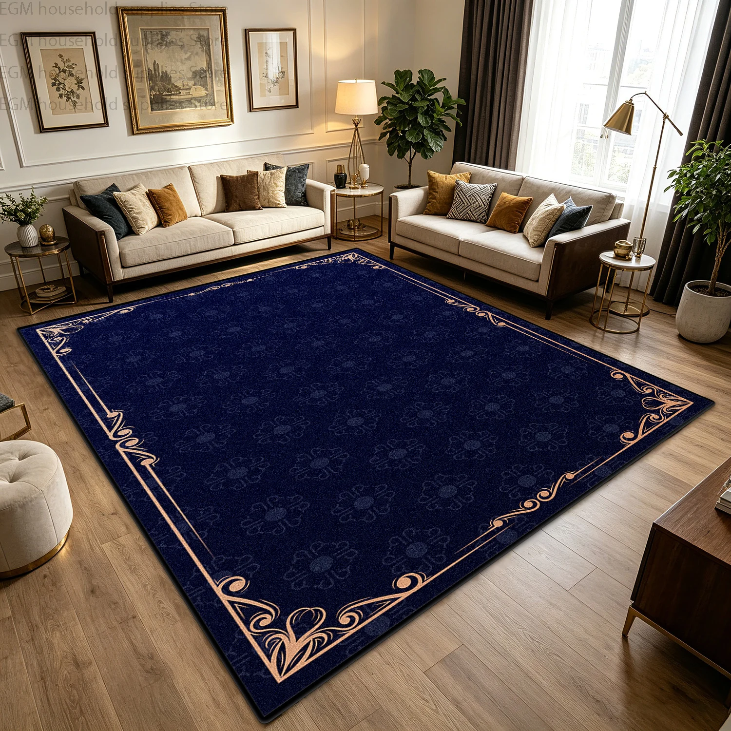 Luxury Dark Green Blue Carpet European Retro Living R Oom Large Area Rugs Bedroom Washable Non-slip Soft Short Velvet Floor Mats