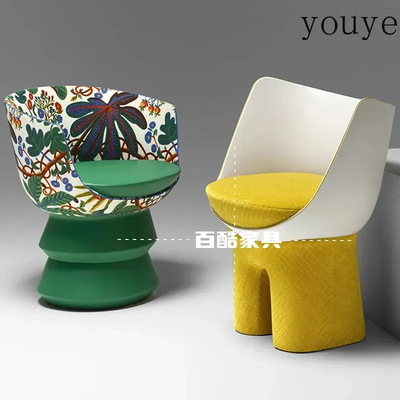 X3 Nordic Fiberglass Backrest Single Chair Tropical Printing Leisure Chair Living Room Small Apartment Reception Negotiation Cha