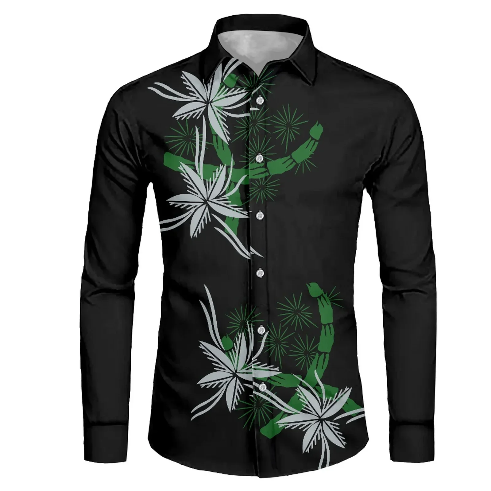 Polynesian Tribal Samoan Totem Tattoo Samoa Prints Men\'s Long Sleeve T-Shirt Loose Casual Shirt Long Sleeve Holiday Beach Party