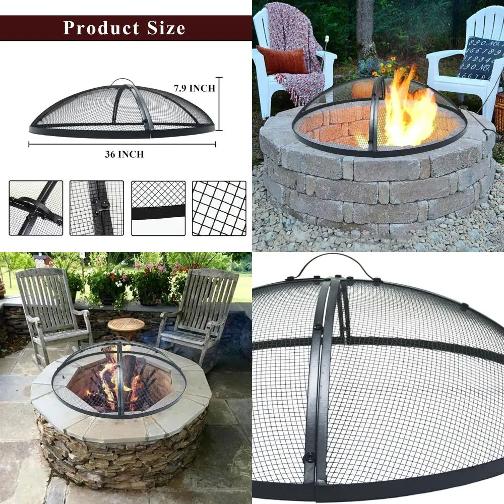 

36-дюймовый круглый сетчатый чехол для костра с кольцевой ручкой для открытого патио на заднем дворе, черный