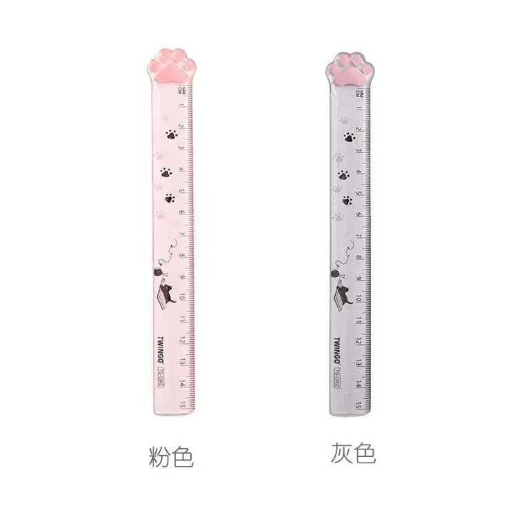 1pcs Kawaii Cat Paw Ruler 15cm Student Stationery Measuring Ruler Transparent Plastic