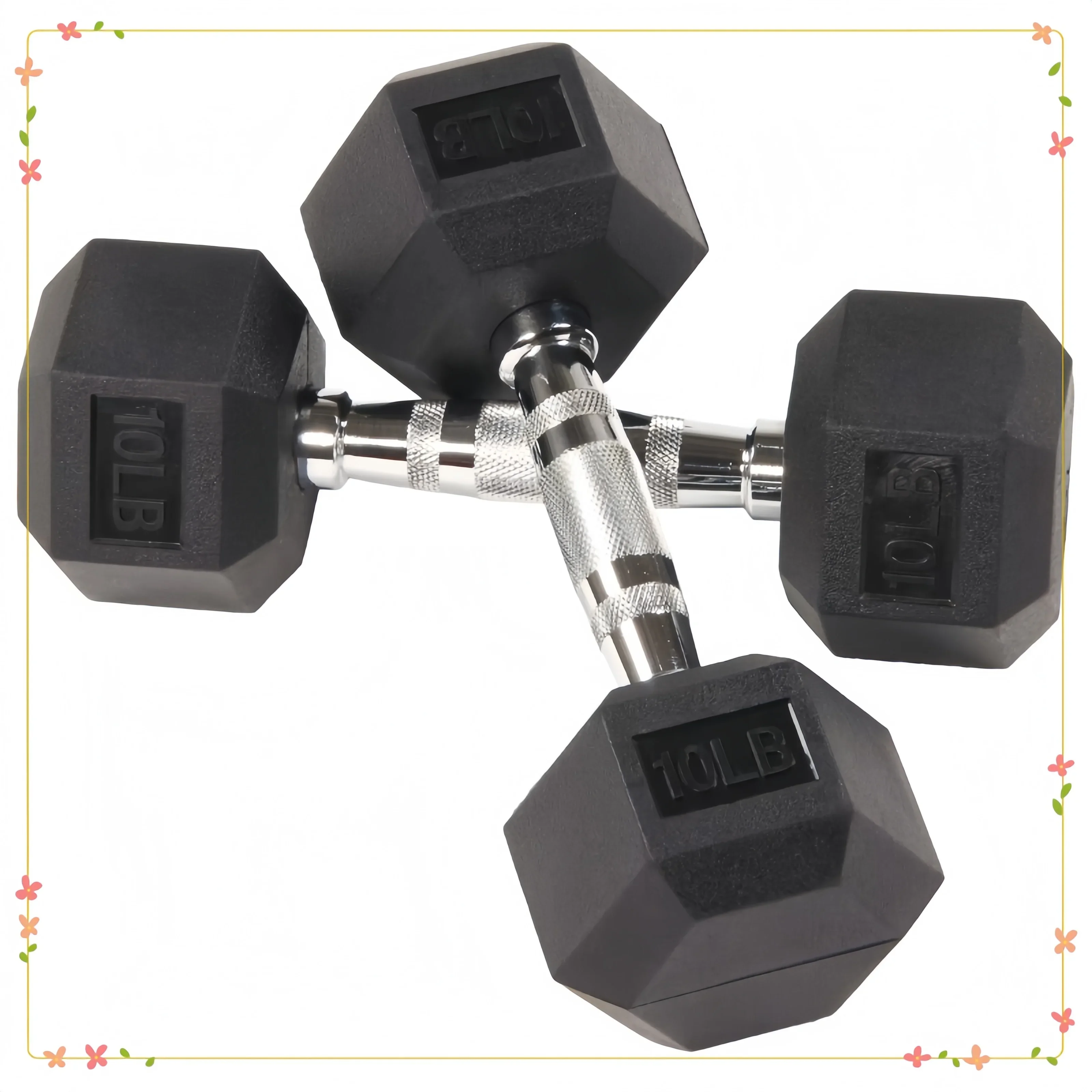 

Rubber Encased Hex Dumbbells, 10 lbs Pair, Black