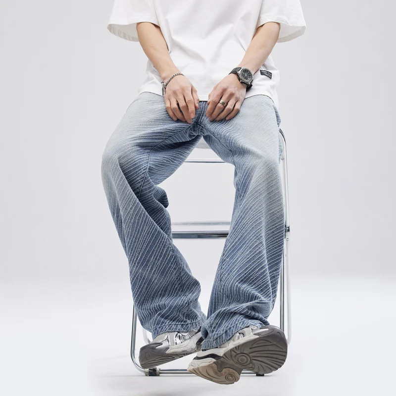 High Street Twill Straight Jeans Men's Loose Comfortable Japanese Retro Style Trends High-End Wide Leg Street Boy Long Pants