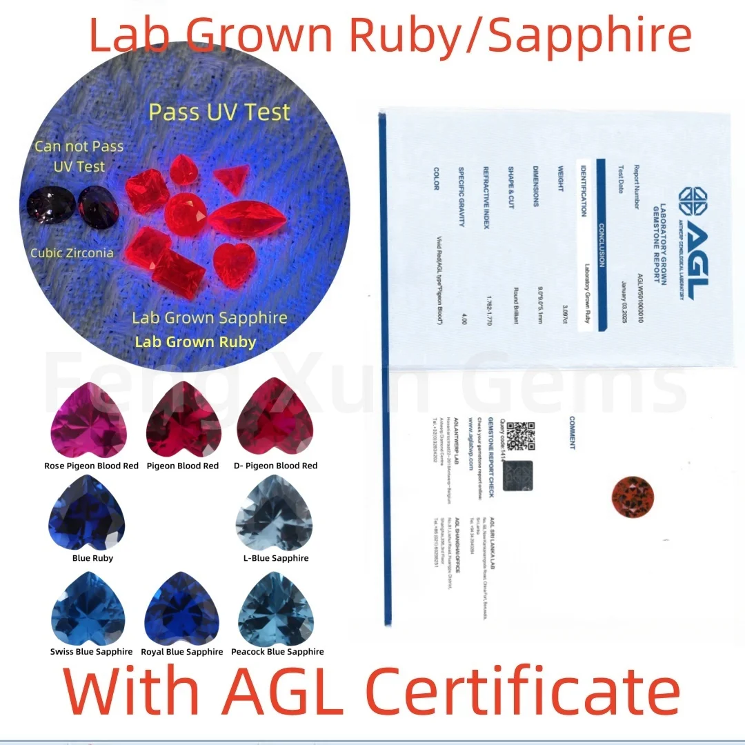 

Lab Grown Heart Shape Ruby Pigeon Blood Red,Sapphire Loose Gemstone Bead With AGL Certificate for Necklace Making Materials