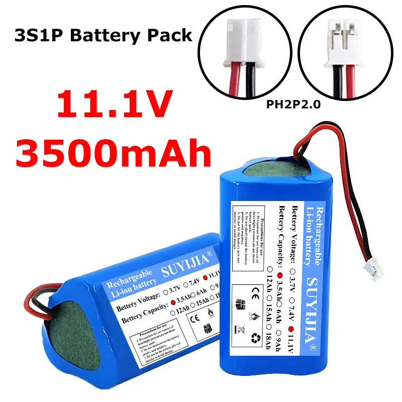 11.1V 3500mAh lithium battery pack 12V 3S1P 18650 Built-in BMS for electric beauty instrument hairdresser foot massager battery