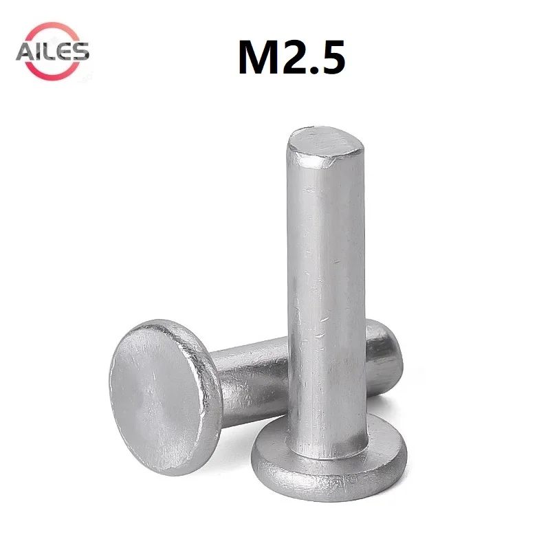 M2.5 Aluminium Solid Rivets Knock Down Flat Head Rivet GB109 3mm 4mm 5mm 6mm 8mm 10mm 12mm 16mm Length