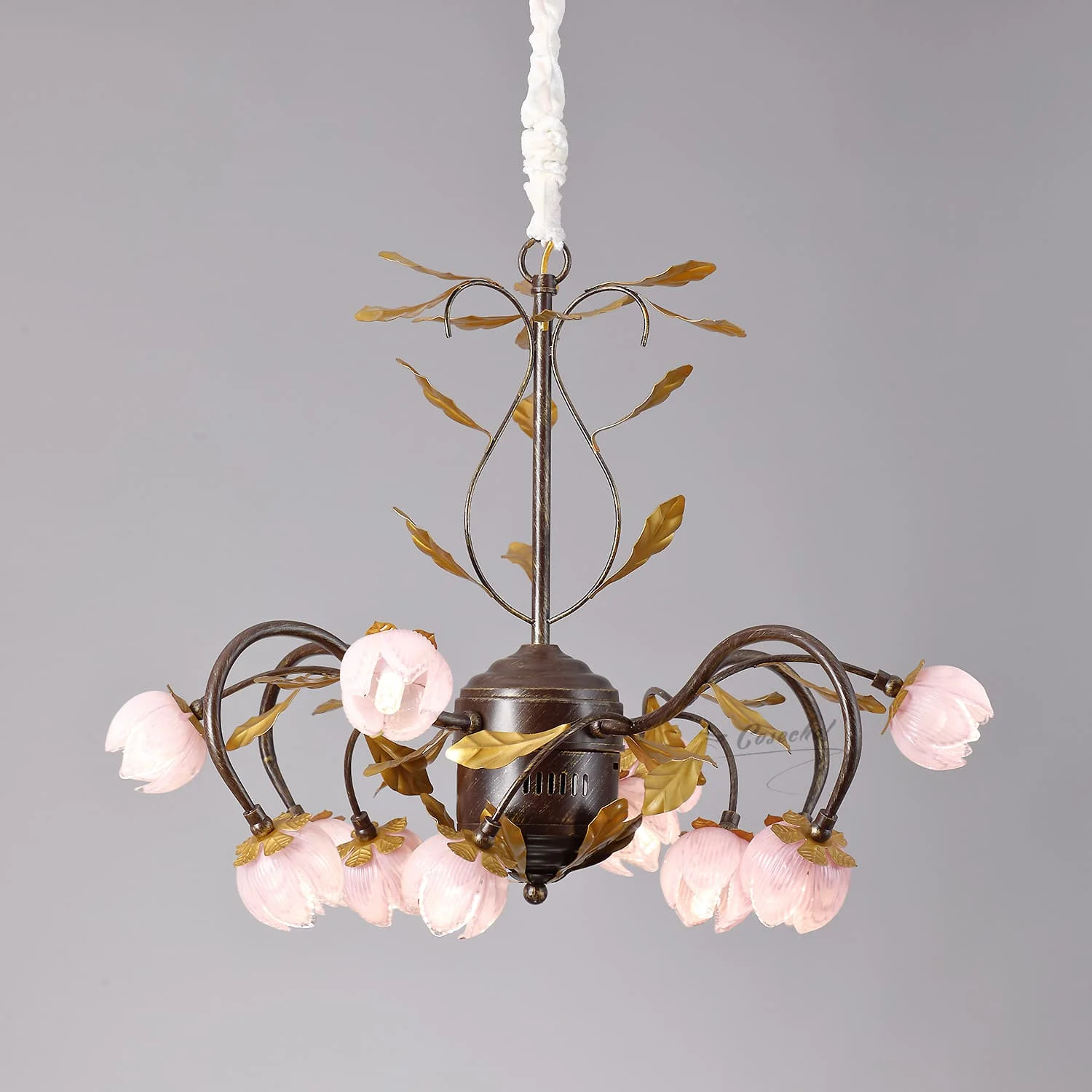 

Vintage Gold Leaf Chandelier Brushed Gold Bedroom Hanging Lights With Stained Glass Pink Flower Living Room French Chandeliers