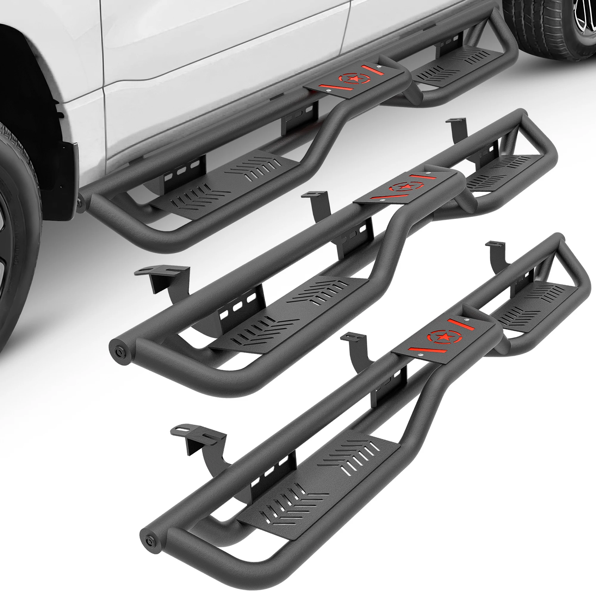 

Подножки с усиленной стальной конструкцией и двумя ступенями (черные) для Toyota Tundra 2007-2021 с удлиненной кабиной (2 задние двери половинного размера)