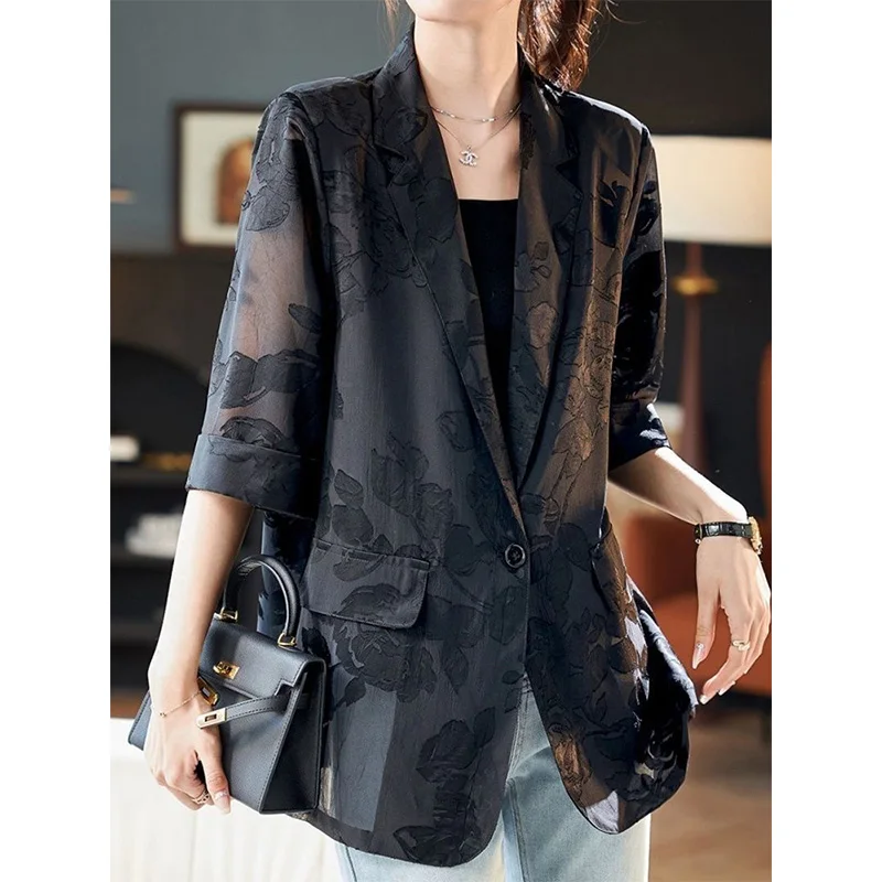 Baju Wanita Bordir Bunga Retro Kasual Ringan Pelindung Sinar Matahari Model Panjang Musim Semi Musim Panas Longgar Sedang