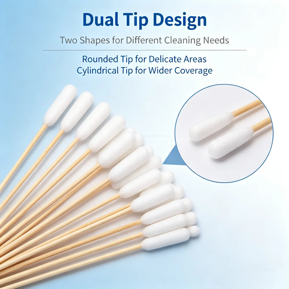 15cmLong CottonSwabs,Double Round Cylinder Cotton Tips Natural Wood Stick,Disposable Cotton Buds forMakeup&Precision Detail Care