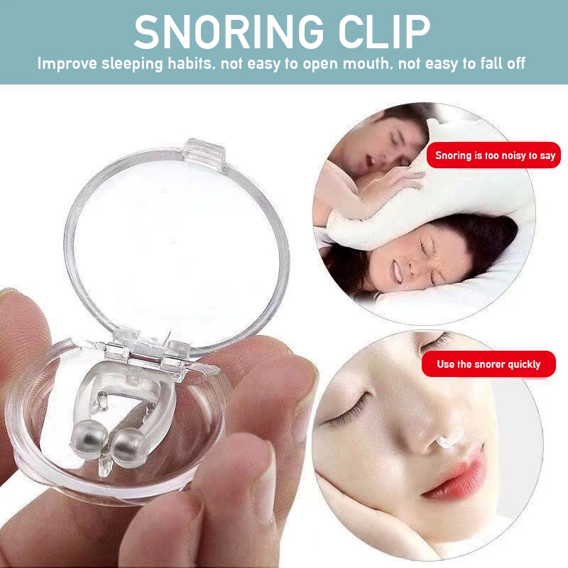 Clip magnético de silicona para dejar de roncar, bandeja para dormir, ayuda para la Apnea, dispositivo nocturno con funda, antirronco, novedad